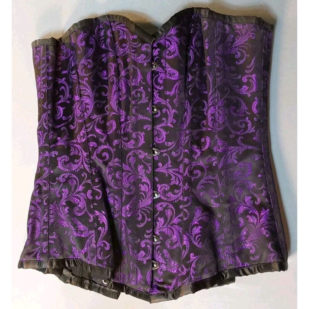 Size 26 Purple/Black Brocade Overbust Corset #G79